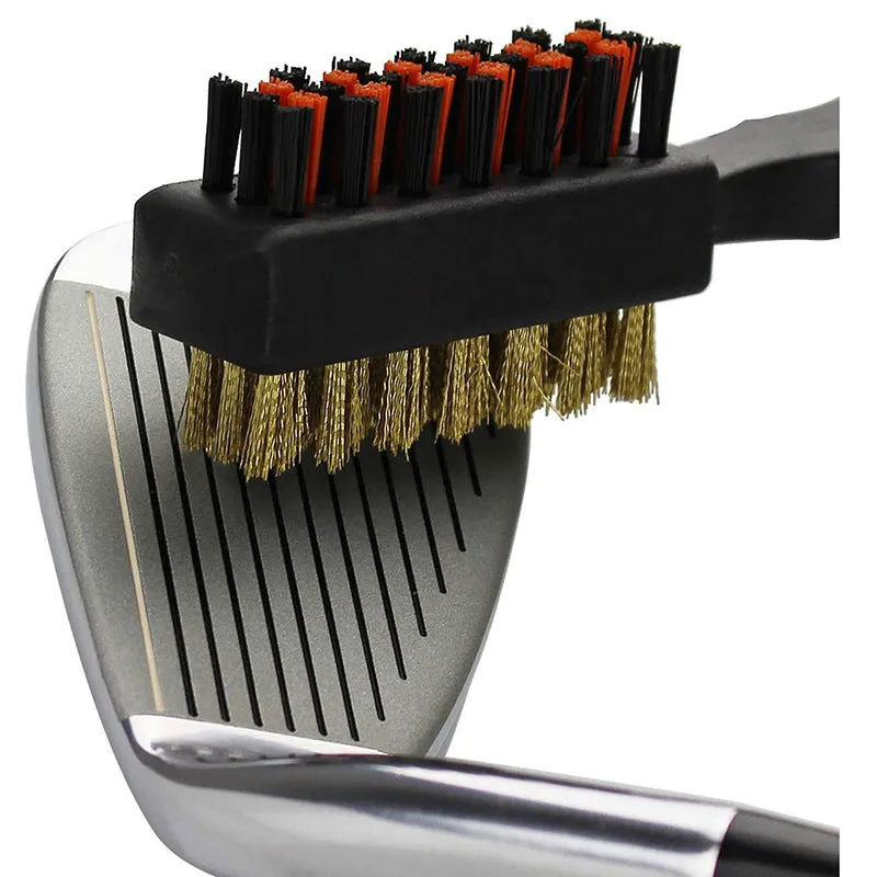 Golf club double-sided brush with nylon and steel wire bristles for cleaning ball head grooves