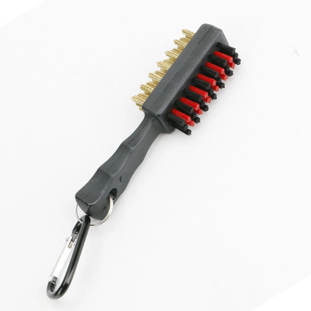 Golf club double-sided brush with nylon and steel wire bristles for cleaning ball head grooves