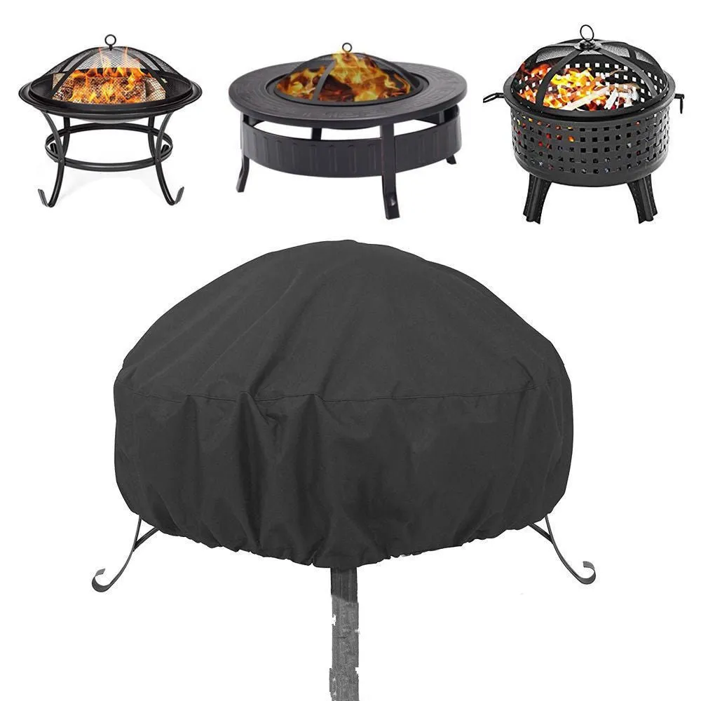 Oxford cloth dust cover for outdoor fire pit stove in light grey colour, water-resistant polyester fabric with UV protection