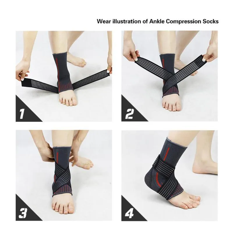 Red nylon ankle support brace with adjustable straps and 3D braiding for sprain protection
