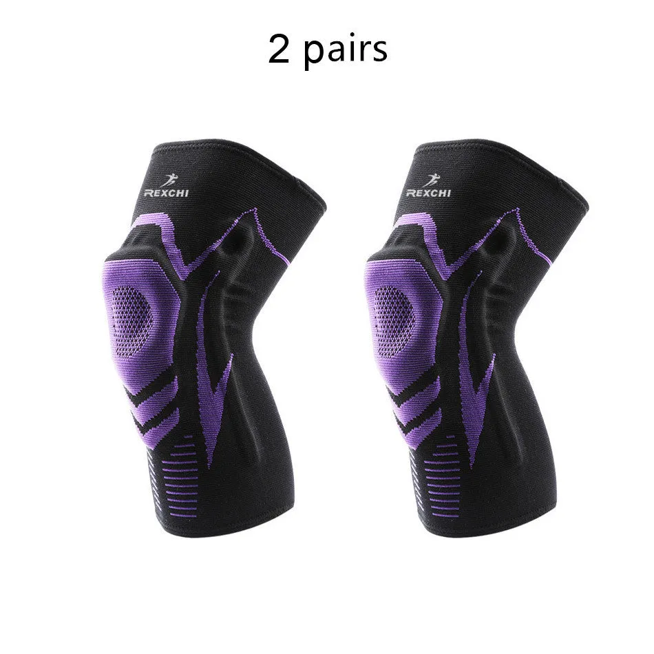 Silicone sports knee pads in black and purple for outdoor fitness with heat feature