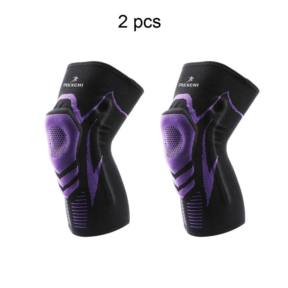 Silicone sports knee pads in black and purple for outdoor fitness with heat feature