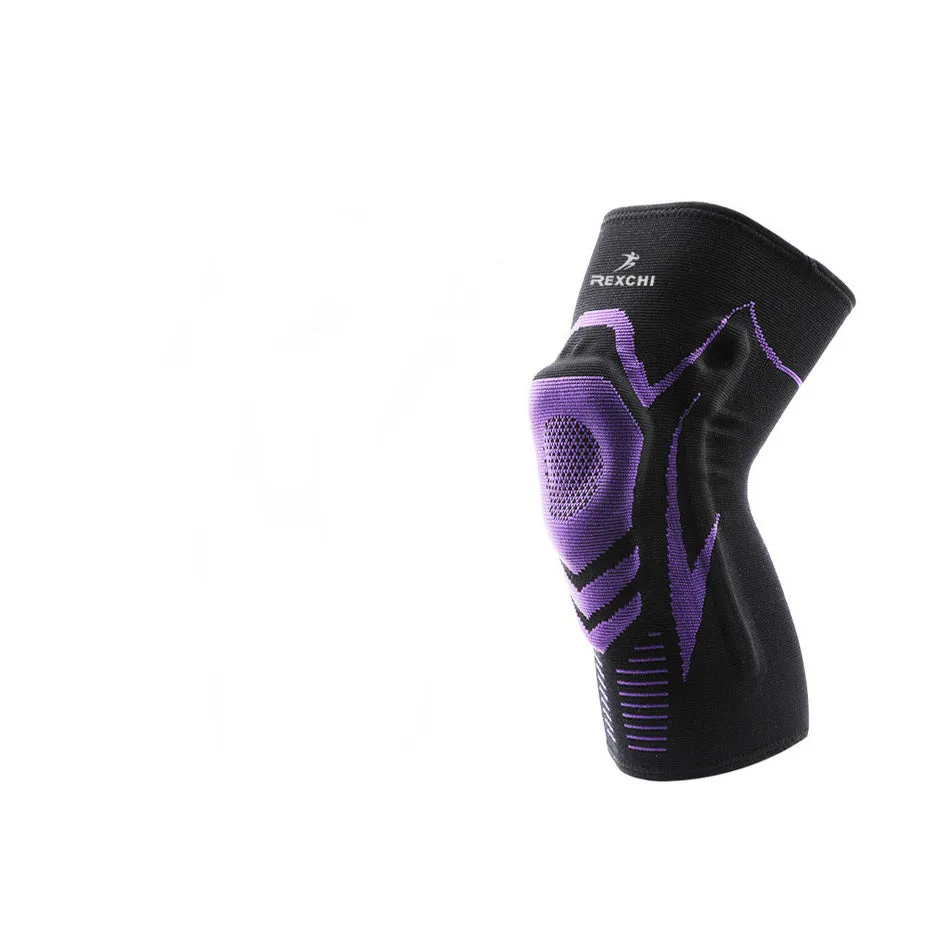 Silicone sports knee pads in black and purple for outdoor fitness with heat feature