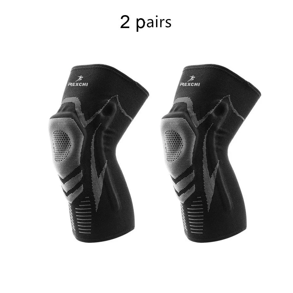 Silicone sports knee pads in black and purple for outdoor fitness with heat feature