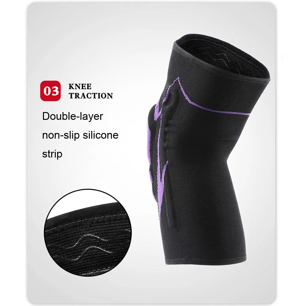 Silicone sports knee pads in black and purple for outdoor fitness with heat feature