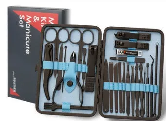 25 piece black matt manicure set with high quality steel tools in compact case