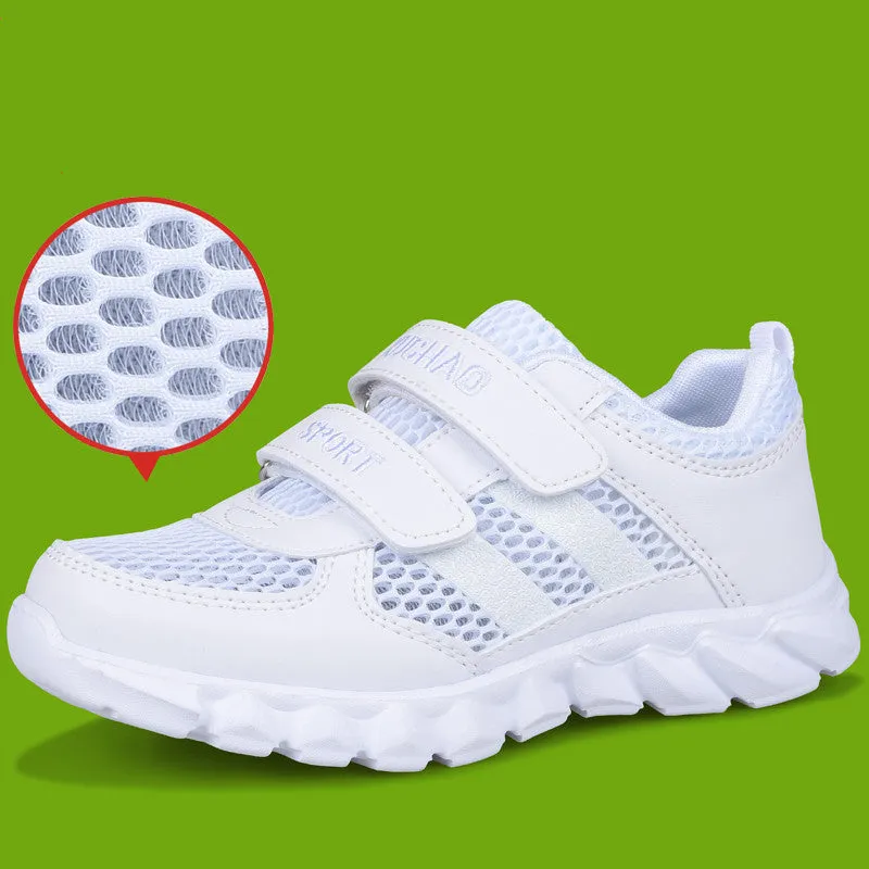 Boys' black waterproof sports shoes with mesh upper and round toe design on light background