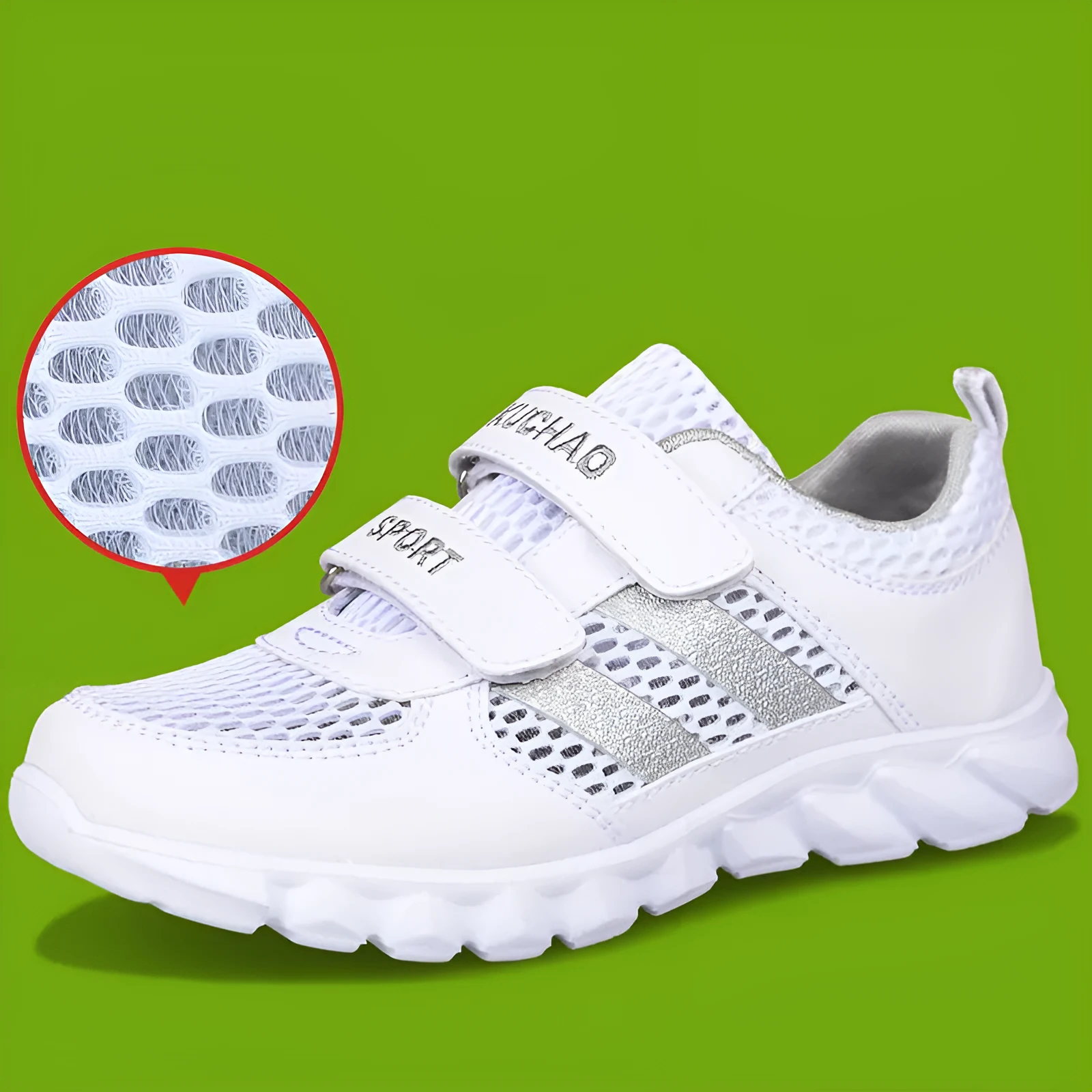 Boys' black waterproof sports shoes with mesh upper and round toe design on light background