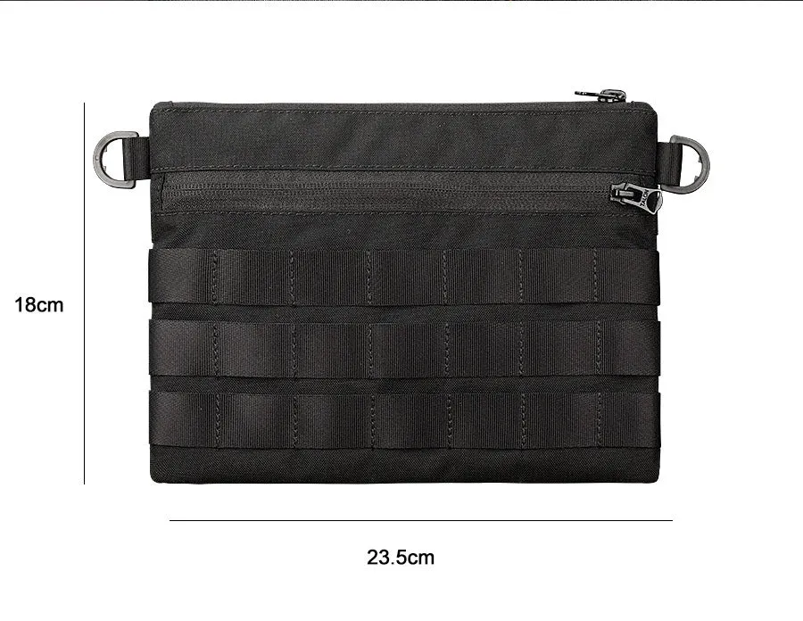 Black Oxford cloth portable outdoor tactical pouch measuring 18cm by 3.5cm