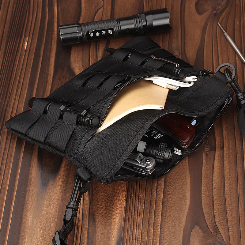 Black Oxford cloth portable outdoor tactical pouch measuring 18cm by 3.5cm
