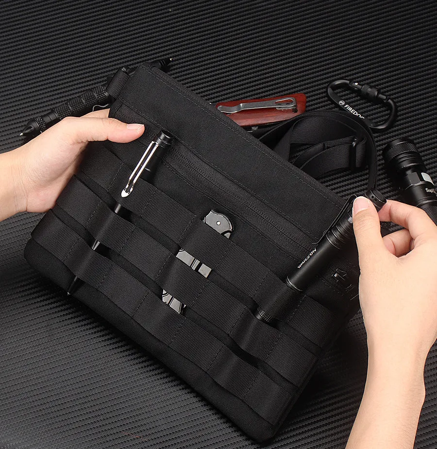 Black Oxford cloth portable outdoor tactical pouch measuring 18cm by 3.5cm