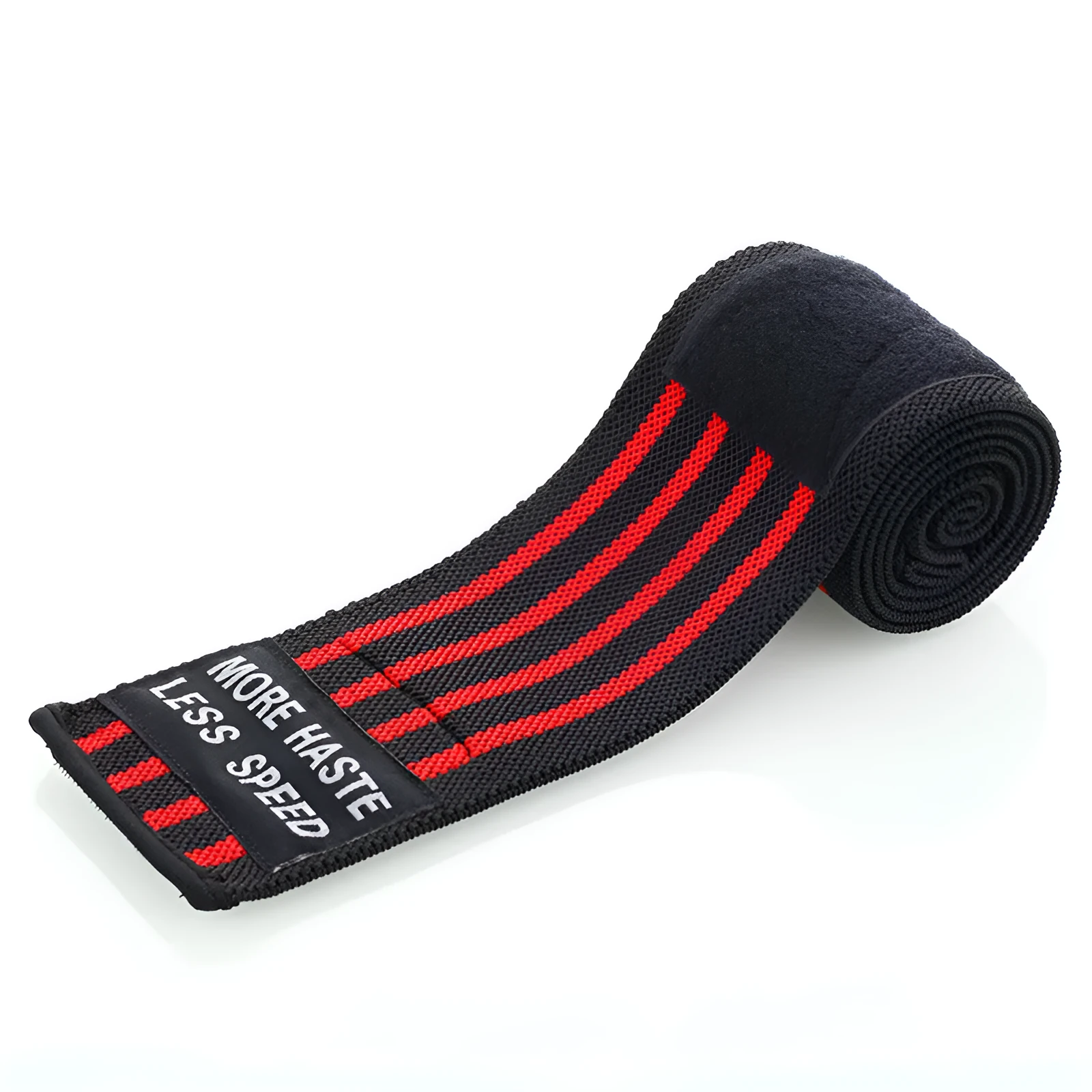 Weightlifting strength wristband in blue nylon with adjustable strap on gym floor