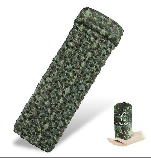 Inflatable camo sleeping pad for outdoor camping with waterproof diamond-shaped nylon material