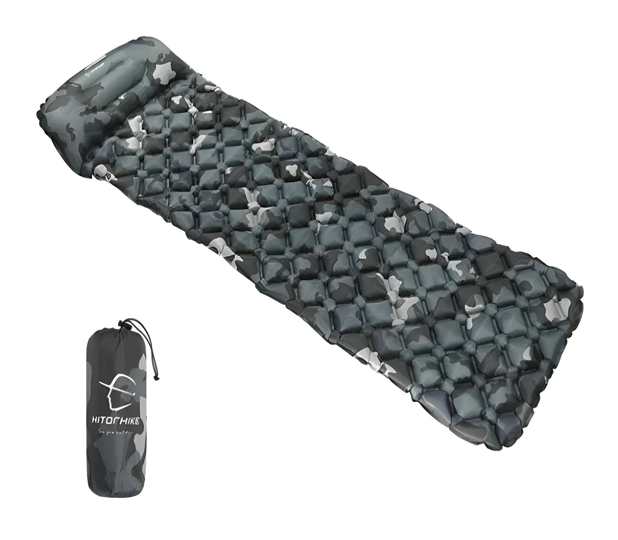 Inflatable camo sleeping pad for outdoor camping with waterproof diamond-shaped nylon material
