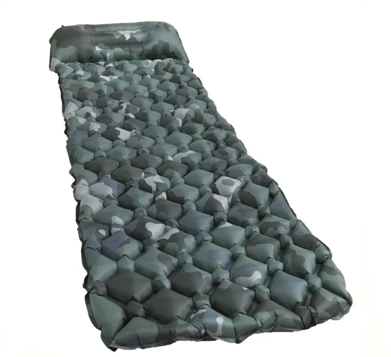 Inflatable camo sleeping pad for outdoor camping with waterproof diamond-shaped nylon material