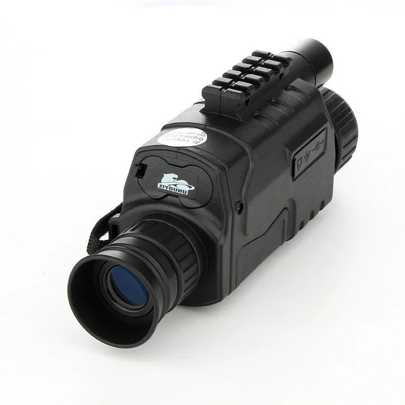Black digital night vision monocular with 5x magnification, 40mm objective lens, and compact design