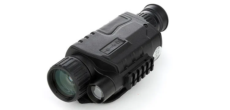 Black digital night vision monocular with 5x magnification, 40mm objective lens, and compact design