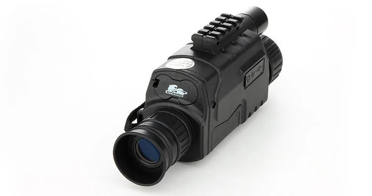Black digital night vision monocular with 5x magnification, 40mm objective lens, and compact design