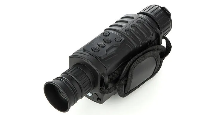Black digital night vision monocular with 5x magnification, 40mm objective lens, and compact design