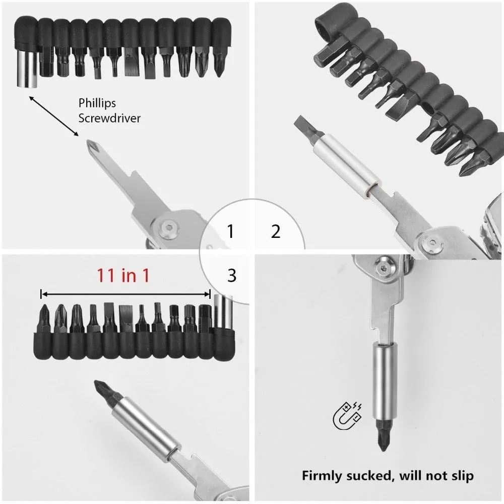 Silver multifunctional folding pliers tool with knife and bottle opener functions for camping outdoor use