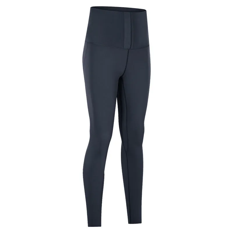 Women's high-waist yoga running pants in black, nine-length tight fit with moisture-wicking fabric