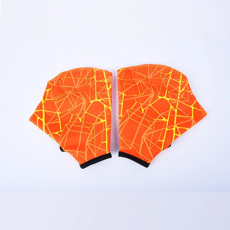 Green print duck foot webbed swimming glove for outdoor water training.