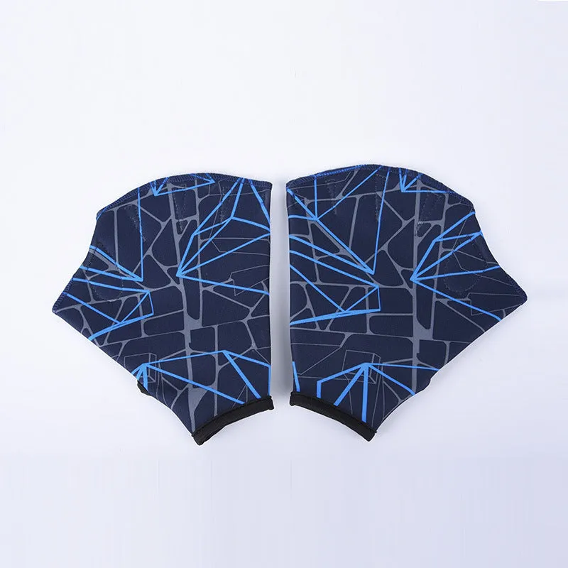 Green print duck foot webbed swimming glove for outdoor water training.