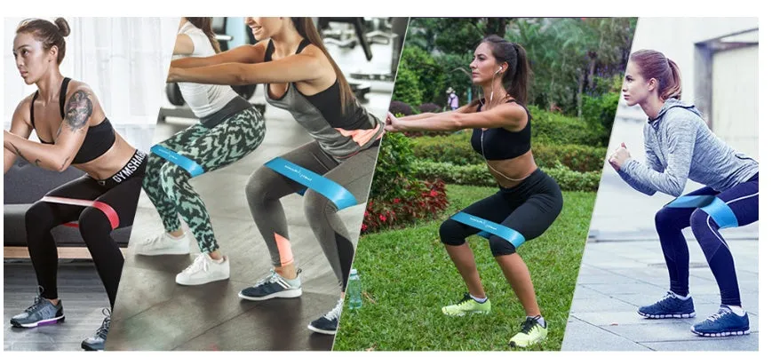 Blue rubber resistance band for glute and pilates home gym workouts