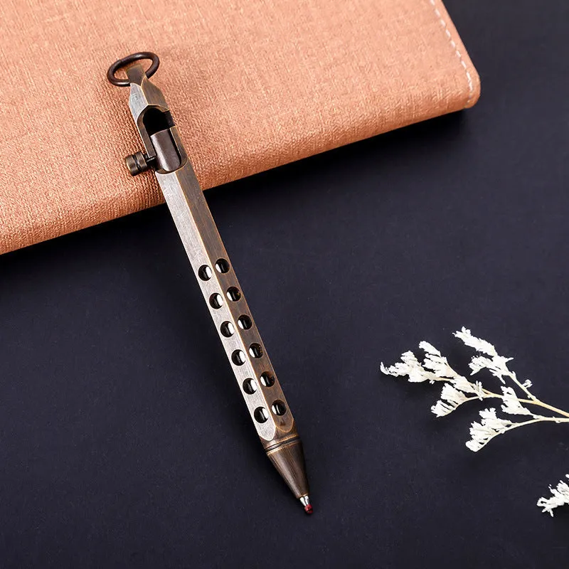 Retro brass hexagon bolt action pen with rollerball refill showing hexagonal barrel detail