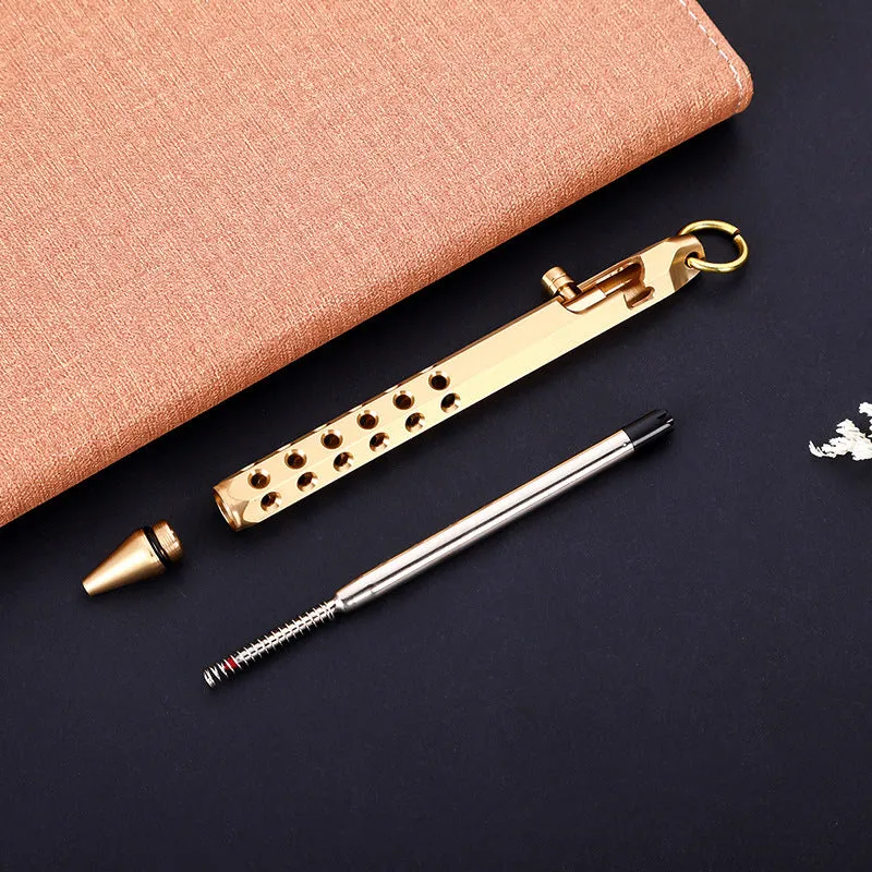 Retro brass hexagon bolt action pen with rollerball refill showing hexagonal barrel detail