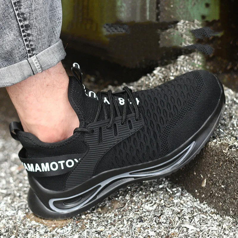 Ultra-light steel toe anti-piercing work shoes black low top fly woven upper industrial safety footwear