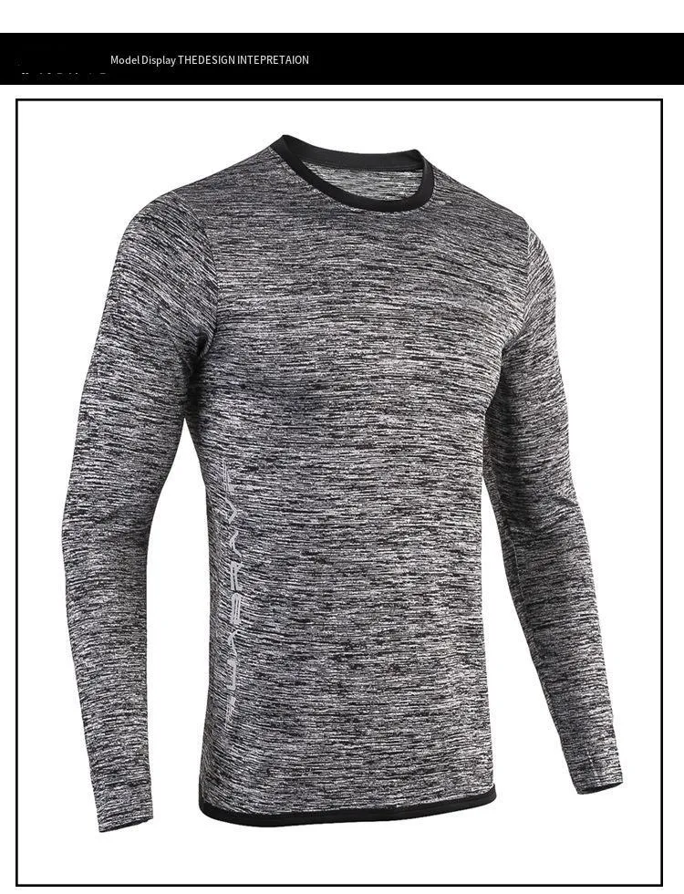 Men's long sleeve quick dry compression tights in dark blue for outdoor fitness and basketball