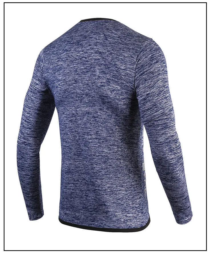Men's long sleeve quick dry compression tights in dark blue for outdoor fitness and basketball