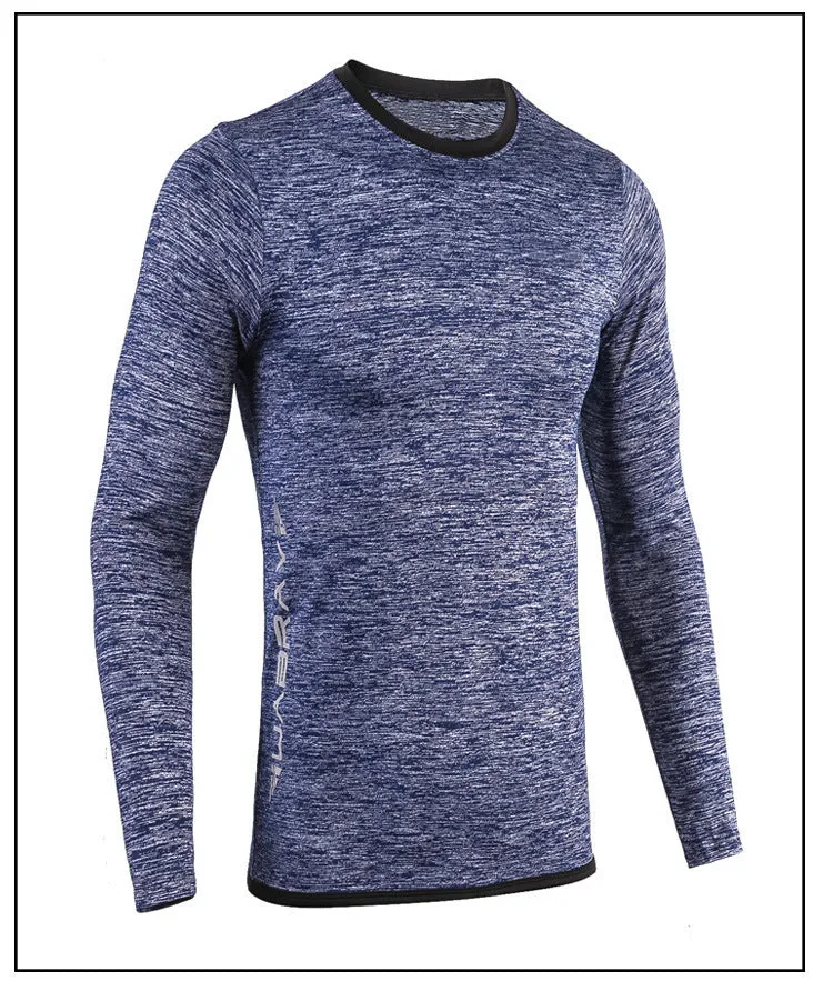 Men's long sleeve quick dry compression tights in dark blue for outdoor fitness and basketball