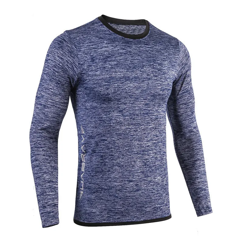 Men's long sleeve quick dry compression tights in dark blue for outdoor fitness and basketball
