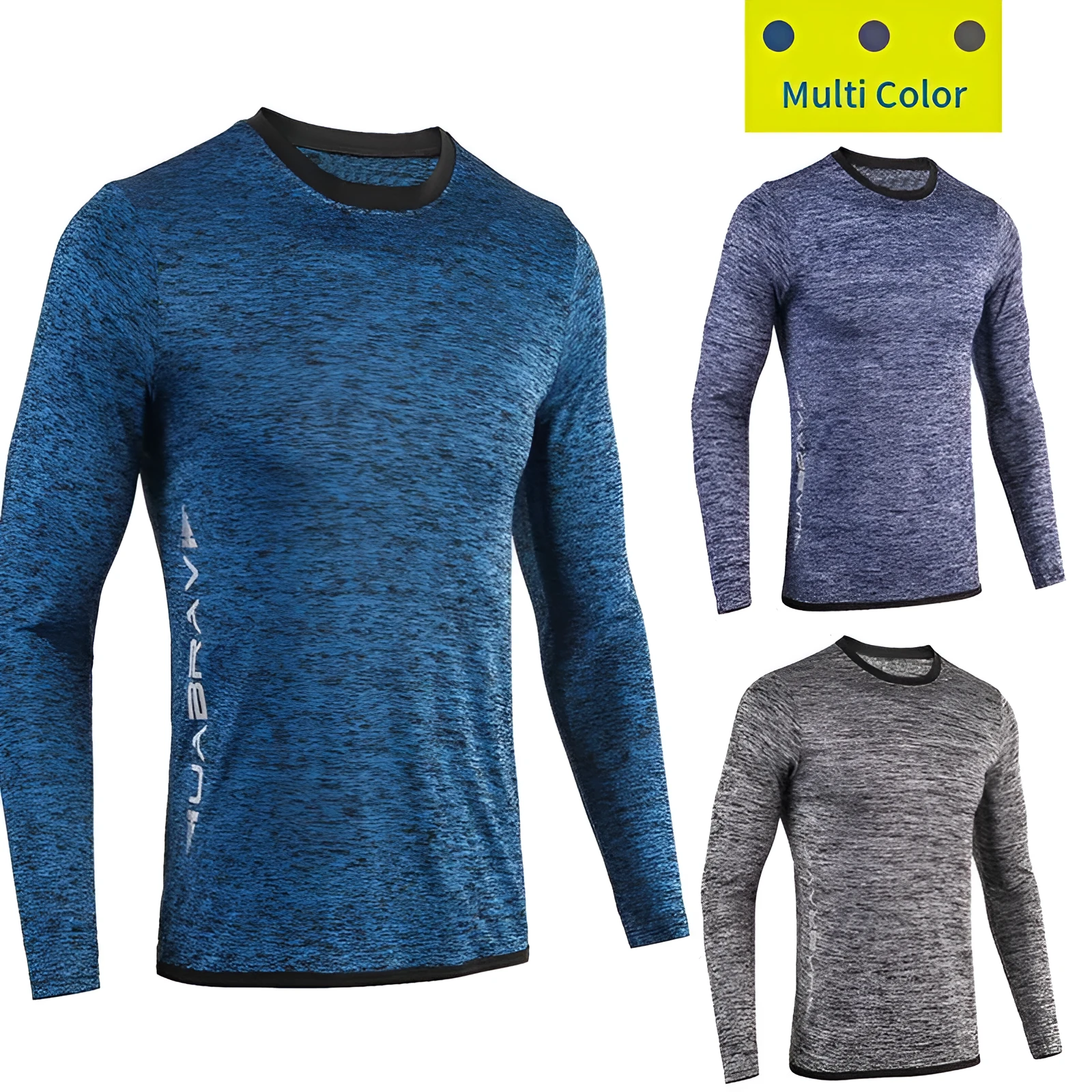 Men's long sleeve quick dry compression tights in dark blue for outdoor fitness and basketball