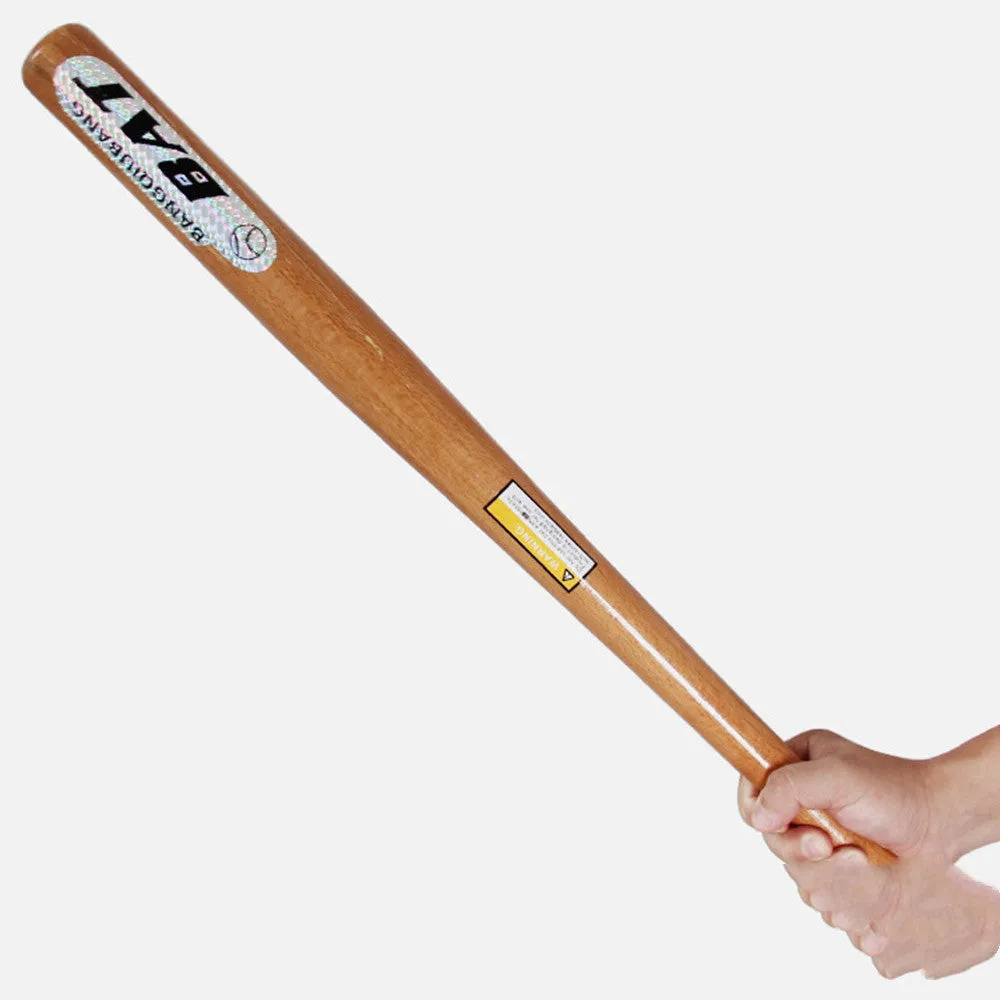 54cm wooden baseball bat in natural wood colour, mahogany mixed wood, one-piece moulded construction, shiny surface