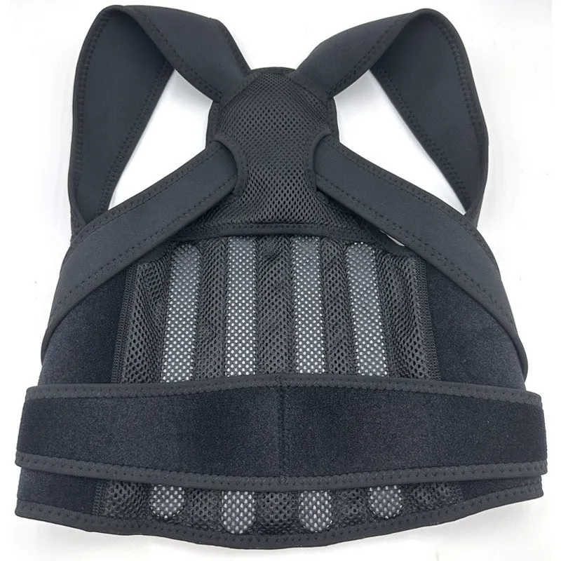 Kyphotone black posture brace with neoprene and mesh for men and women, adjustable back support