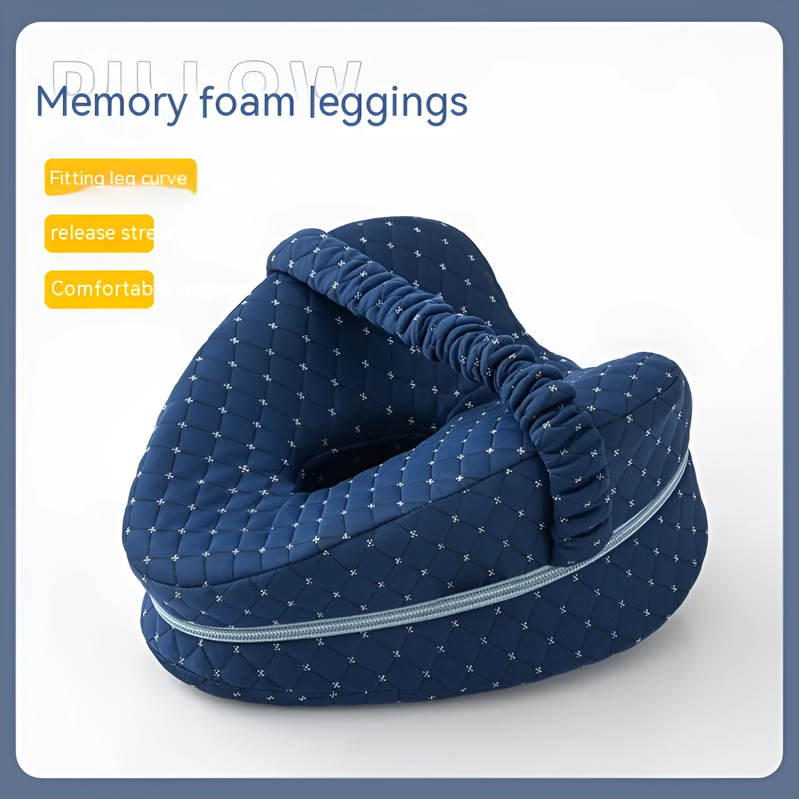 Heart-shaped dark blue memory foam leg pillow for adult use.