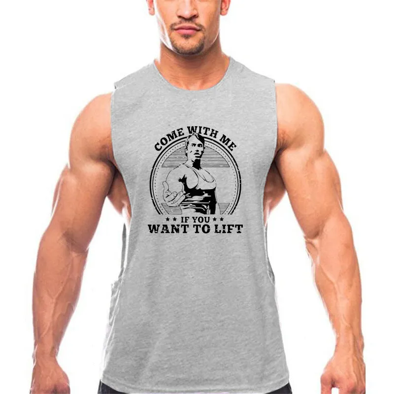 Mr Bodybuilding men's cotton sports vest loose fit round hem printed pattern blue color
