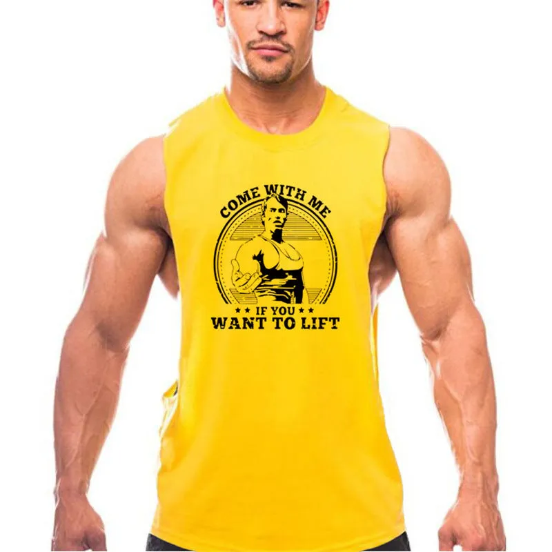 Mr Bodybuilding men's cotton sports vest loose fit round hem printed pattern blue color