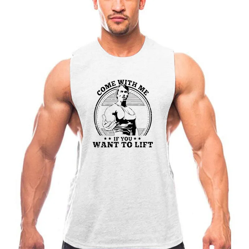 Mr Bodybuilding men's cotton sports vest loose fit round hem printed pattern blue color