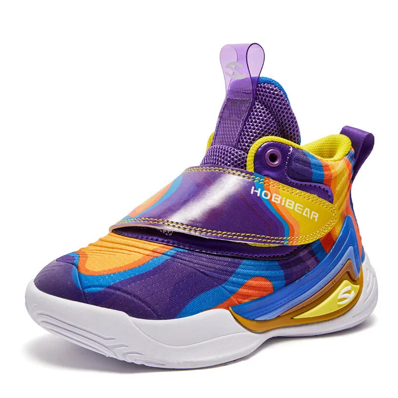 Children's breathable lightweight basketball shoes with Velcro fastening, purple blue colour, sizes 28-39