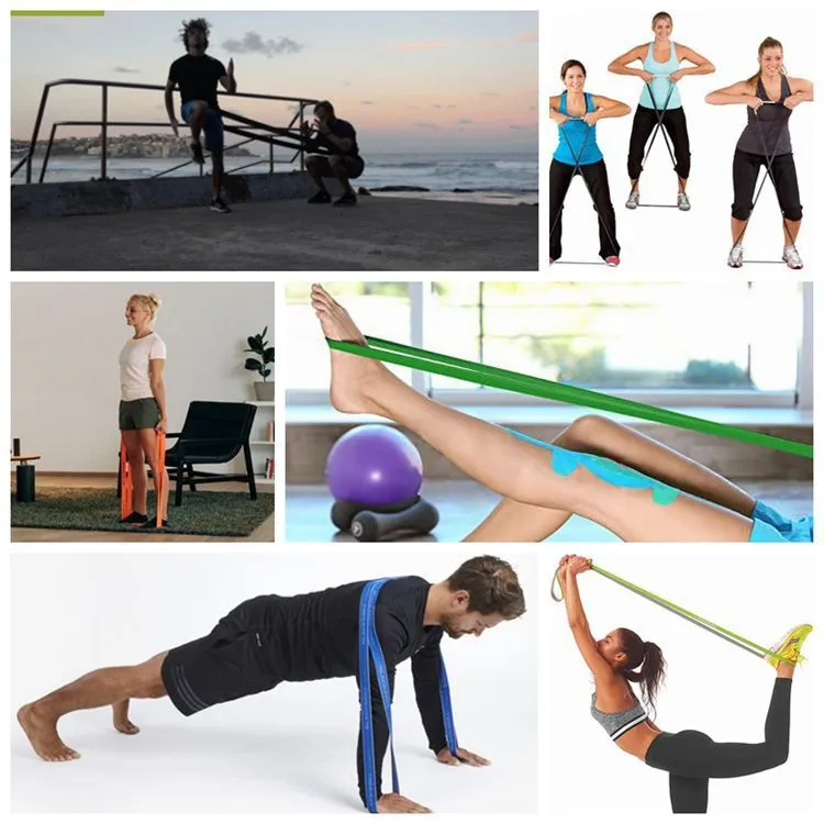 Five-piece long crochet resistance band set in single colour for fitness training