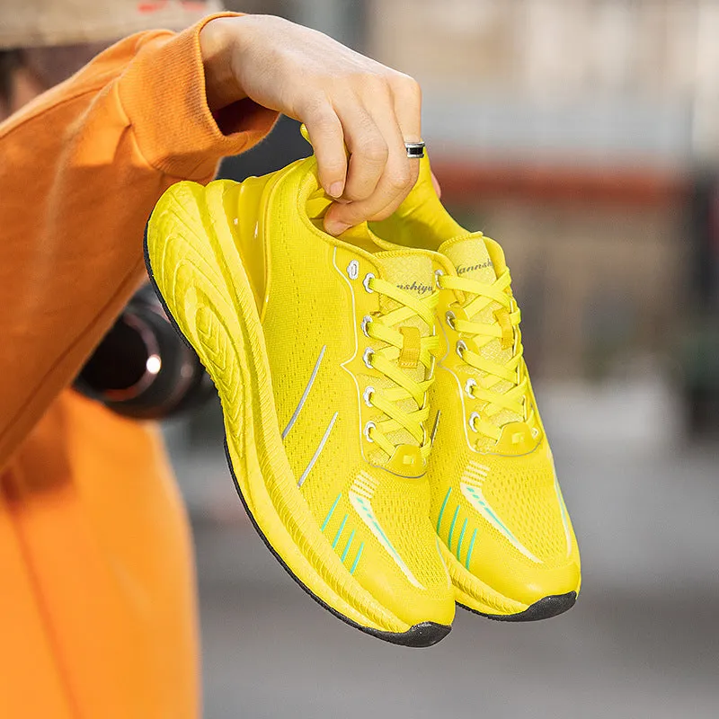 Popcorn thick sole lightweight woven flying running shoes in orange red and orange green colour options
