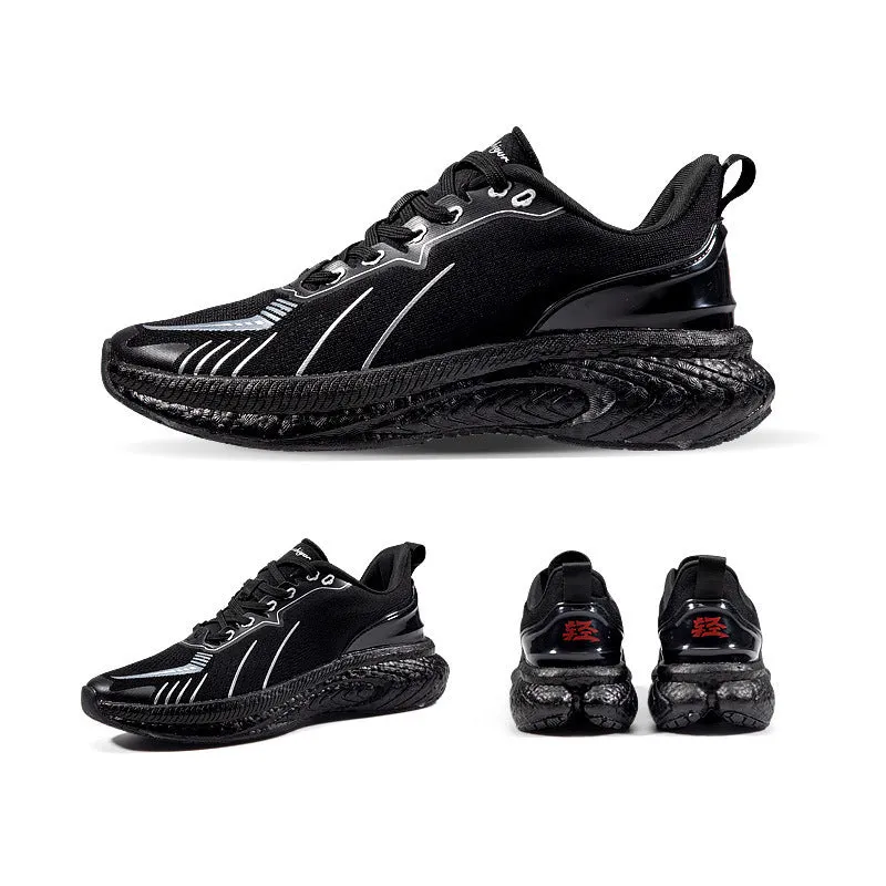 Popcorn thick sole lightweight woven flying running shoes in orange red and orange green colour options