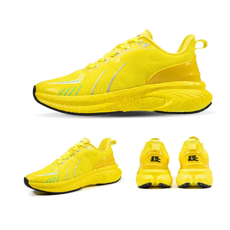 Popcorn thick sole lightweight woven flying running shoes in orange red and orange green colour options