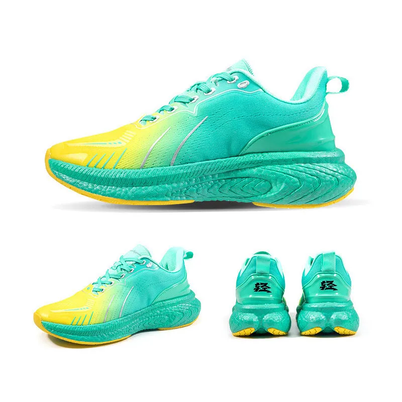 Popcorn thick sole lightweight woven flying running shoes in orange red and orange green colour options
