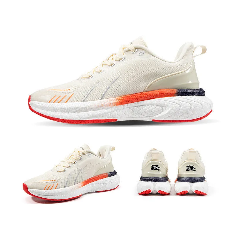 Popcorn thick sole lightweight woven flying running shoes in orange red and orange green colour options