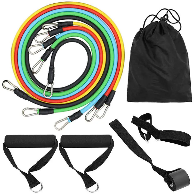 TPE elastic band rope with carabiner for home training, 5 resistance levels 15lb to 35lb
